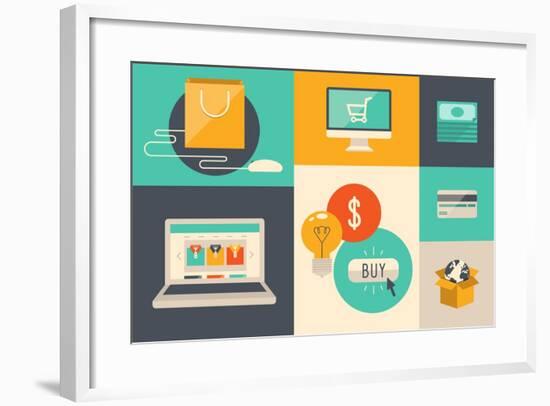 E-Commerce and Internet Shopping Icons-bloomua-Framed Art Print