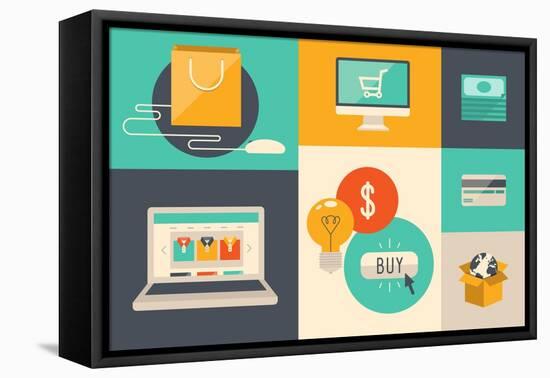 E-Commerce and Internet Shopping Icons-bloomua-Framed Stretched Canvas