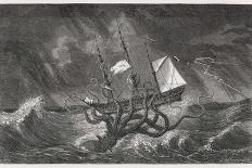 Kraken Attacking a Sailing Vessel During a Storm-E. Etherington-Framed Stretched Canvas