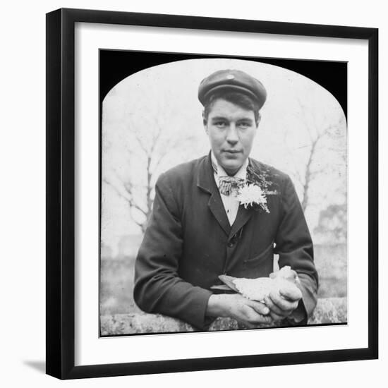 E Hack Holding a Pigeon, Late 19th or Early 20th Century-null-Framed Photographic Print