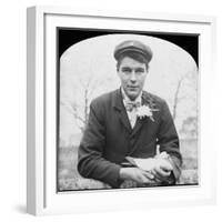 E Hack Holding a Pigeon, Late 19th or Early 20th Century-null-Framed Photographic Print