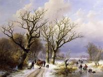 A Wooded Winter Landscape with Figures, 1863-E.J. Verboeckhoven and J.B. Klombeck-Giclee Print
