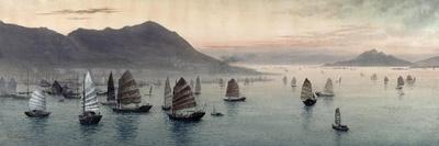 Junks in the Bay Before Victoria Peak-E. Kato-Mounted Premium Giclee Print