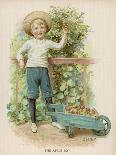 Boy Picks Apples from a Conveniently Low-Hanging Tree Filling a Wheelbarrow-E. Lance-Art Print