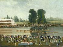 Rowing Scene: Crowds Watching from the River Banks, C. 1880-99-E. Levy-Framed Art Print