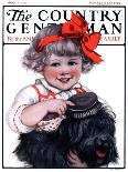 "Little Girl Brushing Dog," Country Gentleman Cover, July 7, 1923-E.M. Wireman-Framed Stretched Canvas
