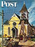 "Church Belfry Repair," Saturday Evening Post Cover, April 20, 1946-E. Melbourne Brindle-Framed Giclee Print