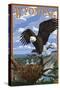 Eagle and Chicks - Wyoming-Lantern Press-Stretched Canvas