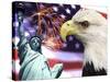 Eagle, Fireworks, Statue of Liberty-Bill Bachmann-Stretched Canvas