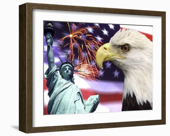 Eagle, Fireworks, Statue of Liberty-Bill Bachmann-Framed Premium Photographic Print