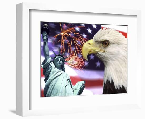 Eagle, Fireworks, Statue of Liberty-Bill Bachmann-Framed Photographic Print