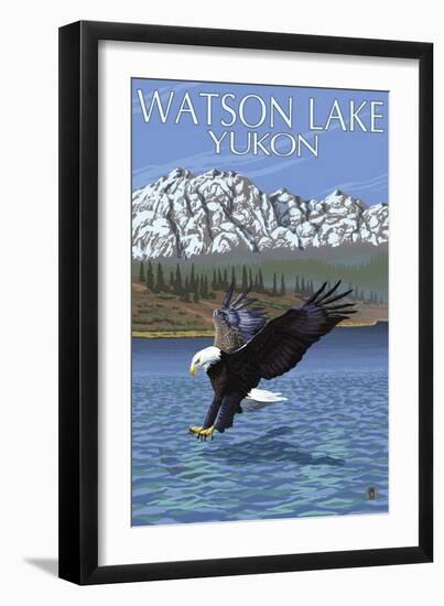 Eagle Fishing, Watson Lake, Yukon-Lantern Press-Framed Art Print