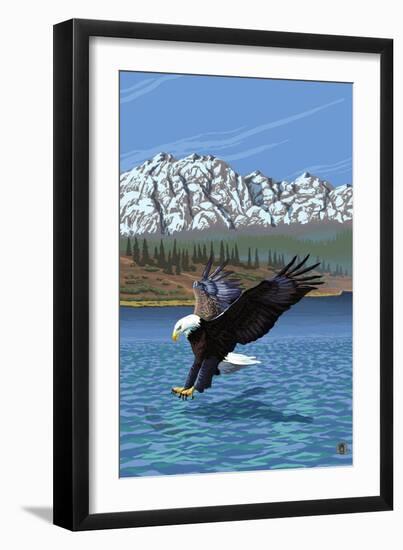 Eagle Fishing-Lantern Press-Framed Art Print