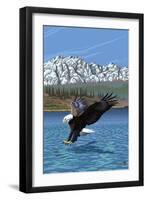 Eagle Fishing-Lantern Press-Framed Art Print