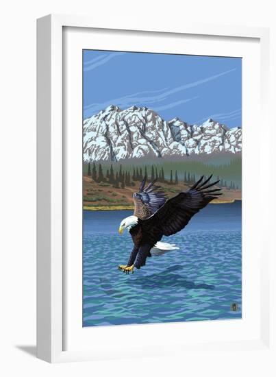 Eagle Fishing-Lantern Press-Framed Art Print