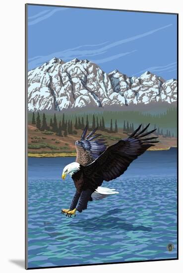Eagle Fishing-Lantern Press-Mounted Art Print