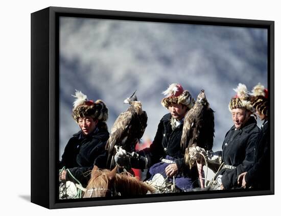 Eagle Hunters at the Golden Eagle Festival, Mongolia-Amos Nachoum-Framed Stretched Canvas