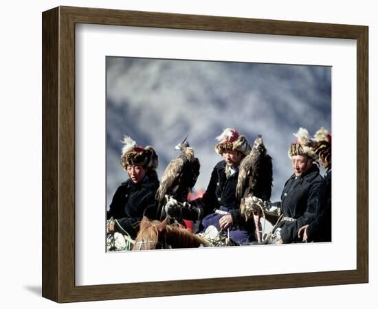 Eagle Hunters at the Golden Eagle Festival, Mongolia-Amos Nachoum-Framed Photographic Print