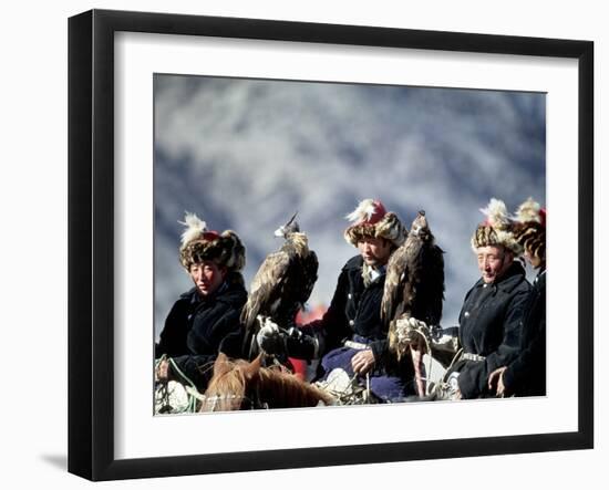 Eagle Hunters at the Golden Eagle Festival, Mongolia-Amos Nachoum-Framed Photographic Print