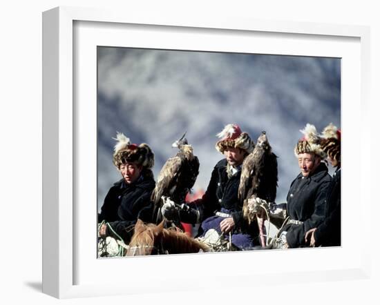 Eagle Hunters at the Golden Eagle Festival, Mongolia-Amos Nachoum-Framed Photographic Print