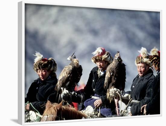 Eagle Hunters at the Golden Eagle Festival, Mongolia-Amos Nachoum-Framed Photographic Print