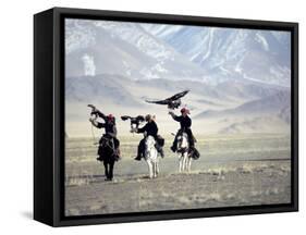 Eagle Hunters Dalai Khan, Takhuu Grandfather, Son Kook Kook, Golden Eagle Festival, Mongolia-Amos Nachoum-Framed Stretched Canvas