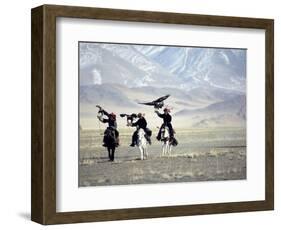 Eagle Hunters Dalai Khan, Takhuu Grandfather, Son Kook Kook, Golden Eagle Festival, Mongolia-Amos Nachoum-Framed Photographic Print