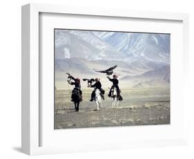 Eagle Hunters Dalai Khan, Takhuu Grandfather, Son Kook Kook, Golden Eagle Festival, Mongolia-Amos Nachoum-Framed Photographic Print