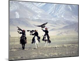 Eagle Hunters Dalai Khan, Takhuu Grandfather, Son Kook Kook, Golden Eagle Festival, Mongolia-Amos Nachoum-Mounted Photographic Print