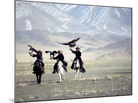 Eagle Hunters Dalai Khan, Takhuu Grandfather, Son Kook Kook, Golden Eagle Festival, Mongolia-Amos Nachoum-Mounted Photographic Print