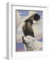 Eagle in Flight with Wolf-unknown Ampel-Framed Art Print