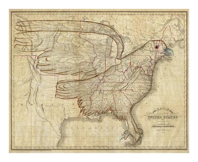 16x20 1830s Eagle Map of the United States Unusual Early US Map 