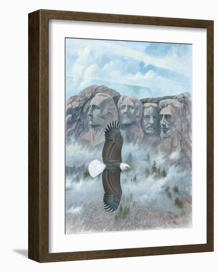 Eagle over Mt Rushmore-Ron Jenkins-Framed Art Print