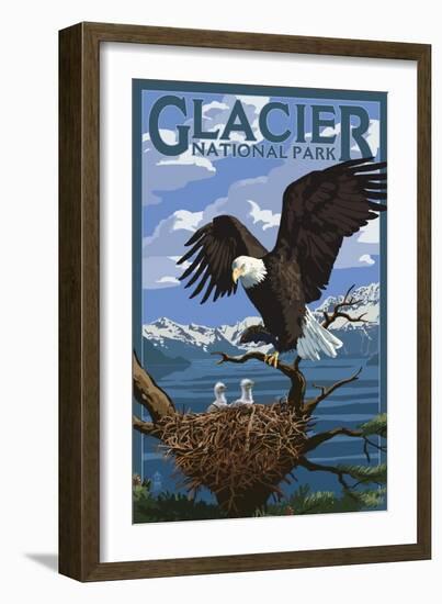 Eagle Perched with Chicks - Glacier National Park, Montana-Lantern Press-Framed Art Print