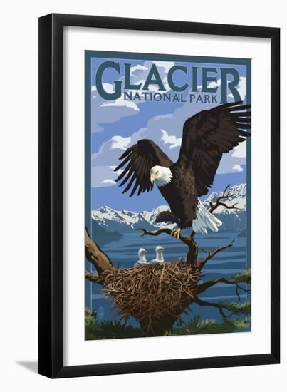 Eagle Perched with Chicks - Glacier National Park, Montana-Lantern Press-Framed Art Print
