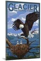 Eagle Perched with Chicks - Glacier National Park, Montana-Lantern Press-Mounted Art Print