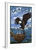 Eagle Perched with Chicks - Glacier National Park, Montana-Lantern Press-Framed Art Print