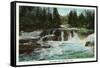 Eagle River, Wisconsin - Ontanogan Falls Scene-Lantern Press-Framed Stretched Canvas