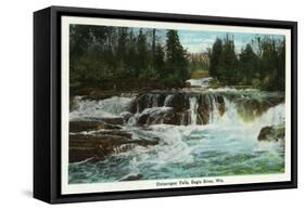 Eagle River, Wisconsin - Ontanogan Falls Scene-Lantern Press-Framed Stretched Canvas