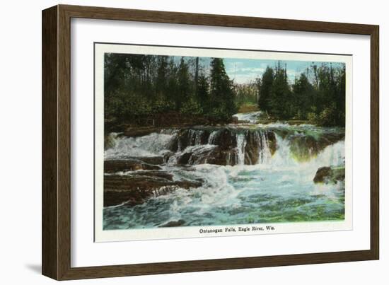 Eagle River, Wisconsin - Ontanogan Falls Scene-Lantern Press-Framed Art Print