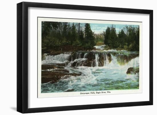 Eagle River, Wisconsin - Ontanogan Falls Scene-Lantern Press-Framed Art Print