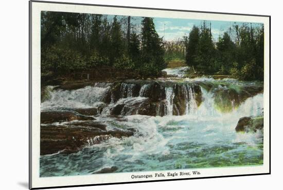 Eagle River, Wisconsin - Ontanogan Falls Scene-Lantern Press-Mounted Art Print