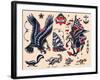 Eagles & Ships, Authentic Tattoo Flash by Norman Collins, aka, Sailor Jerry-null-Framed Art Print