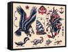 Eagles & Ships, Authentic Tattoo Flash by Norman Collins, aka, Sailor Jerry-null-Framed Stretched Canvas