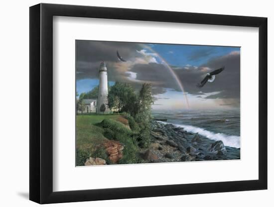 Eagles with Lighthouse-Kevin Daniel-Framed Art Print