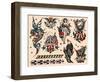 Eagles & Women, Authentic U.S. Navy Tattoo Flash by Norman Collins, aka, Sailor Jerry-null-Framed Art Print