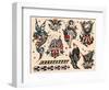 Eagles & Women, Authentic U.S. Navy Tattoo Flash by Norman Collins, aka, Sailor Jerry-null-Framed Art Print