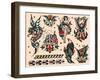 Eagles & Women, Authentic U.S. Navy Tattoo Flash by Norman Collins, aka, Sailor Jerry-null-Framed Art Print