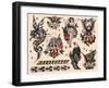 Eagles & Women, Authentic U.S. Navy Tattoo Flash by Norman Collins, aka, Sailor Jerry-null-Framed Art Print