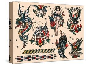 Eagles & Women, Authentic U.S. Navy Tattoo Flash by Norman Collins, aka, Sailor Jerry-null-Stretched Canvas